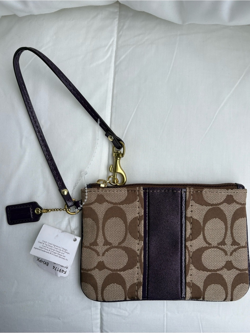 Coach Brown Signature Wristlet with Dark Brown Trim